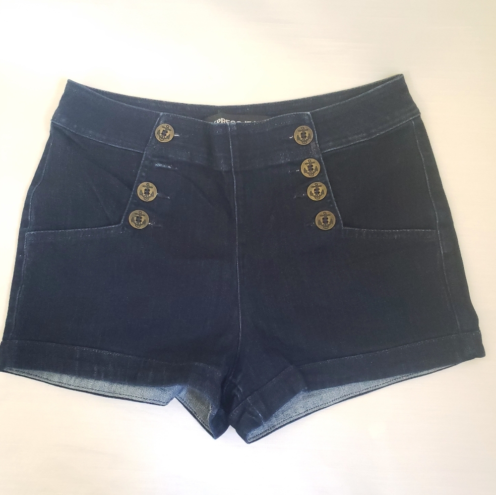 Express Sailor Shorts High Rise Nautical Anchor Button Dark Wash Denim Sz 10